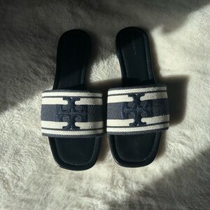 Tory Burch navy and white sandals